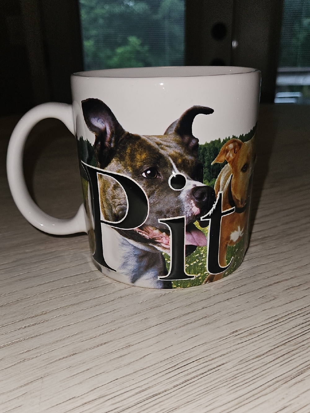 Oversized White Pet Dog Ceramic Mug with Pitbull Artwork-americaware 2013